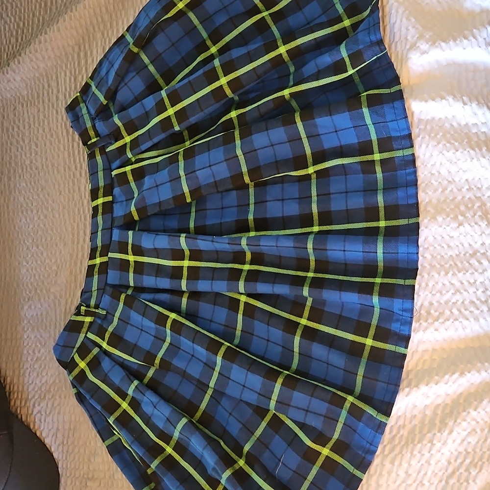 Hot Topic Blue and Green Plaid Mini Skirt